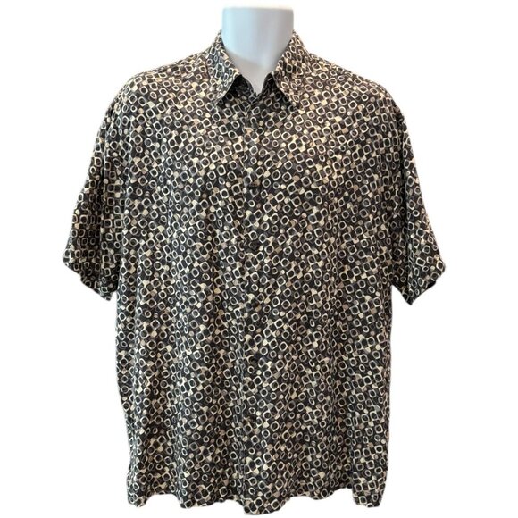 Perry Ellis 100% Silk Geometric Print Button Down – Short Sleeve Shirt‎ Men’s L - Picture 1 of 5